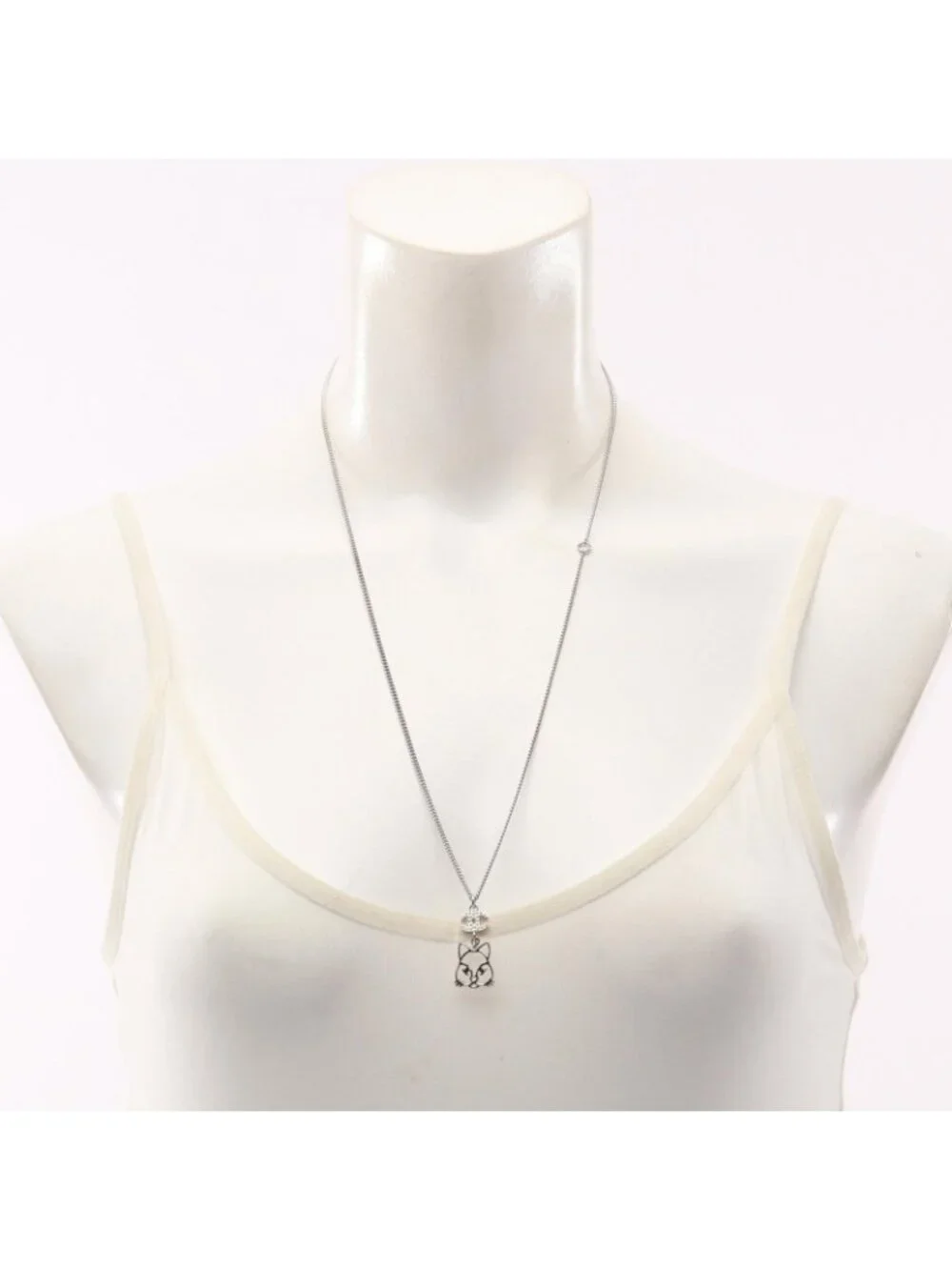 Chanel Necklace CC Logo Cat Silver